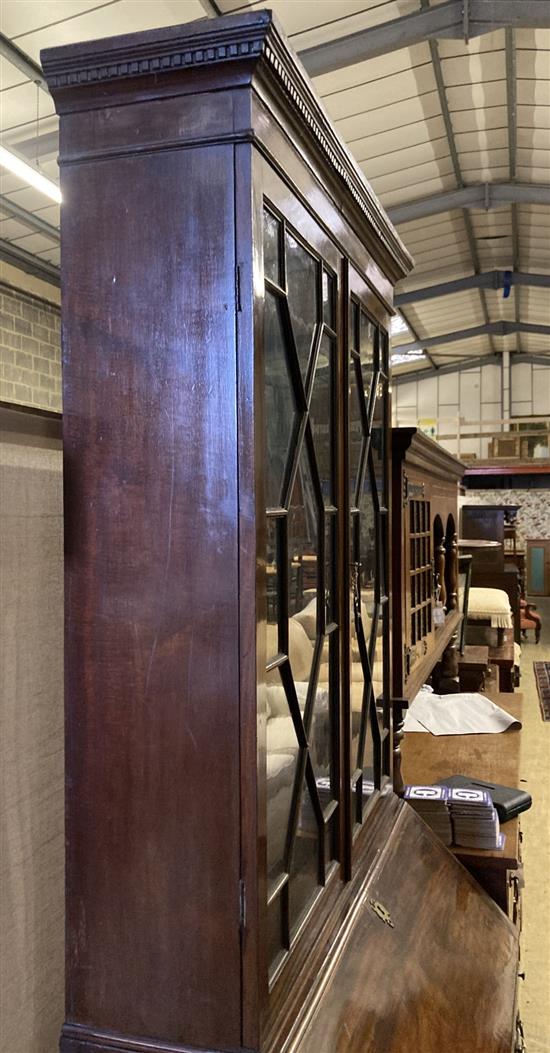 A George III mahogany bureau bookcase, width 100cm, depth 52cm and 26cm top, height 221cm